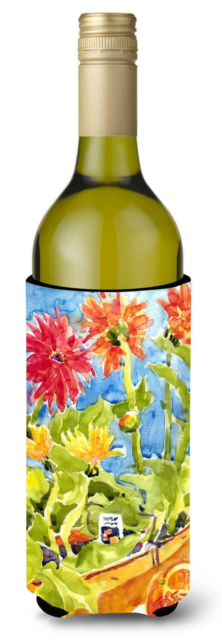 Flower - Gerber Daisies Wine Bottle Hugger Gift Sleeve for Standard 750 ml Bottles, Insulated Reusable Also Fits Mini Shot & Pint Bottles