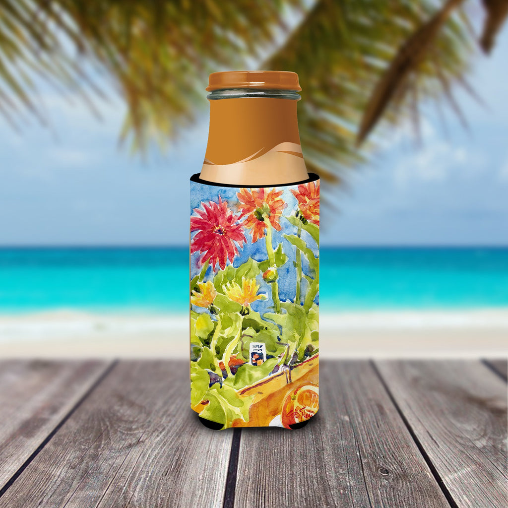 Flower - Gerber Daisies Slim Can Hugger , Insulated Foam Hugger for 12 oz Slim Cans, Beer Bottles & Water Bottles, Printed in USA