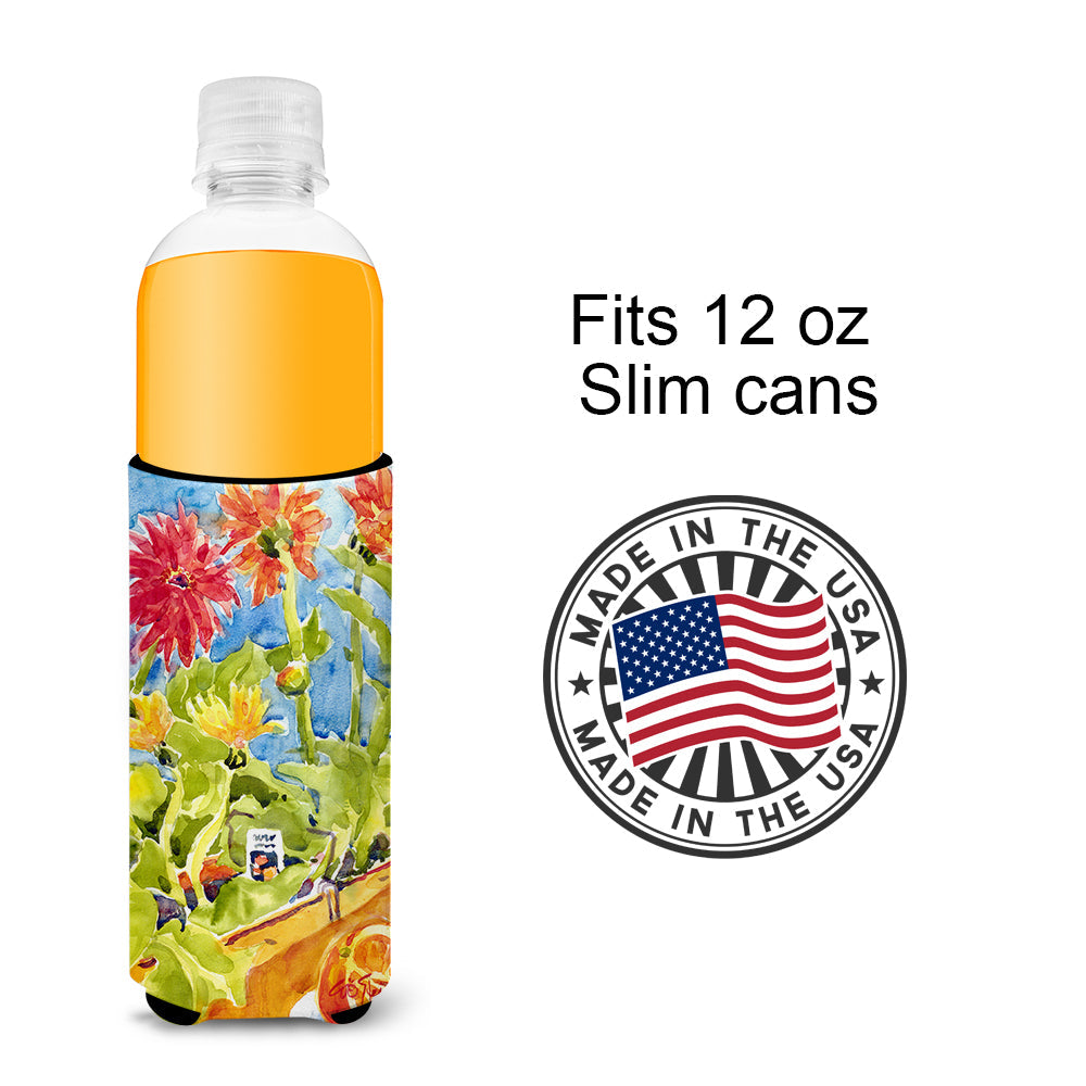 Flower - Gerber Daisies Slim Can Hugger , Insulated Foam Hugger for 12 oz Slim Cans, Beer Bottles & Water Bottles, Printed in USA