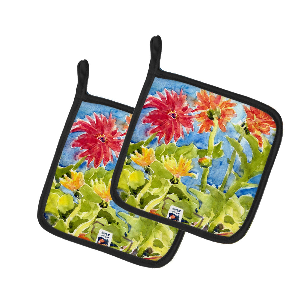 Flower - Gerber Daisies Pot Holder Set of 2 Heat Resistant Quilted Hot Pads 7.5 x 7.5 Inch, Insulated Kitchen Trivets for Cooking & Baking