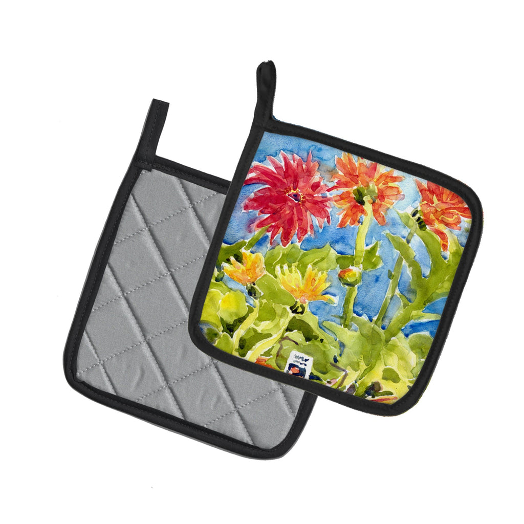 Flower - Gerber Daisies Pot Holder Set of 2 Heat Resistant Quilted Hot Pads 7.5 x 7.5 Inch, Insulated Kitchen Trivets for Cooking & Baking