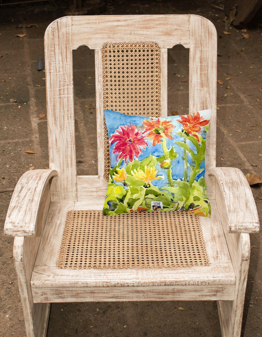 Flower - Gerber Daisies Decorative Throw Pillow 14x14 Indoor Outdoor Accent Cushion, Fabric Cover with Insert for Sofa, Bed, Porch & Living Room