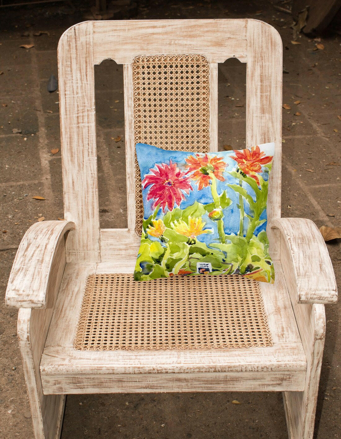 Flower - Gerber Daisies Decorative Throw Pillow 14x14 Indoor Outdoor Accent Cushion, Fabric Cover with Insert for Sofa, Bed, Porch & Living Room