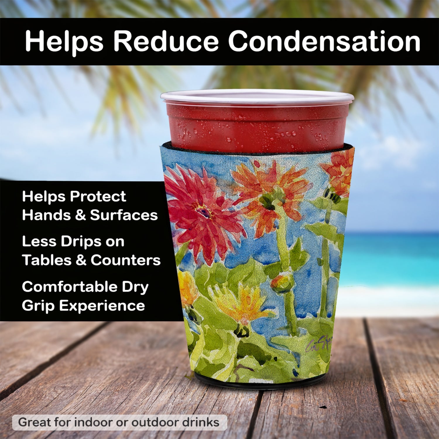 Flower - Gerber Daisies Red Cup Hugger Sleeve for 16–22 oz Party Cups, Insulated Foam Drink Holder for Iced Coffee, Tailgate & BBQ Reusable