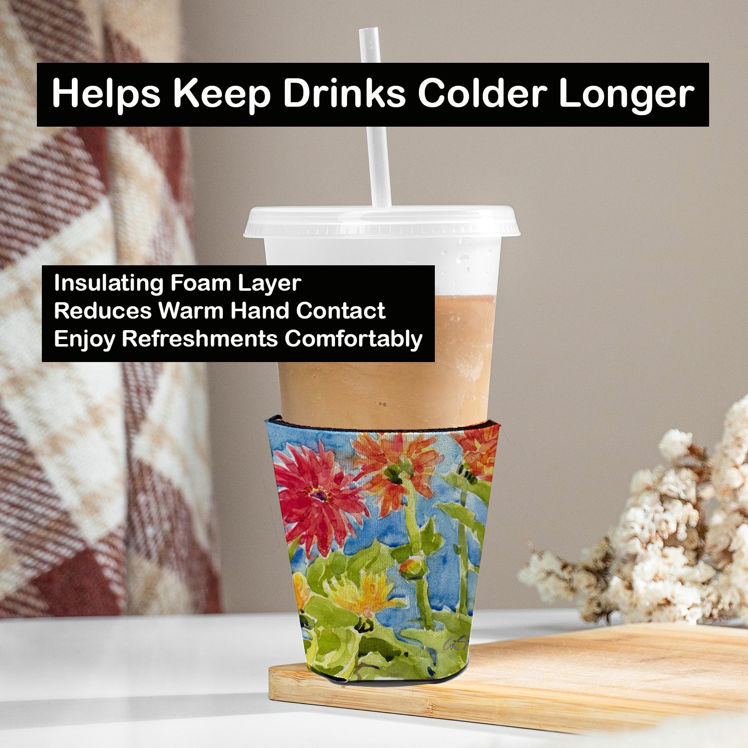 Flower - Gerber Daisies Red Cup Hugger Sleeve for 16–22 oz Party Cups, Insulated Foam Drink Holder for Iced Coffee, Tailgate & BBQ Reusable