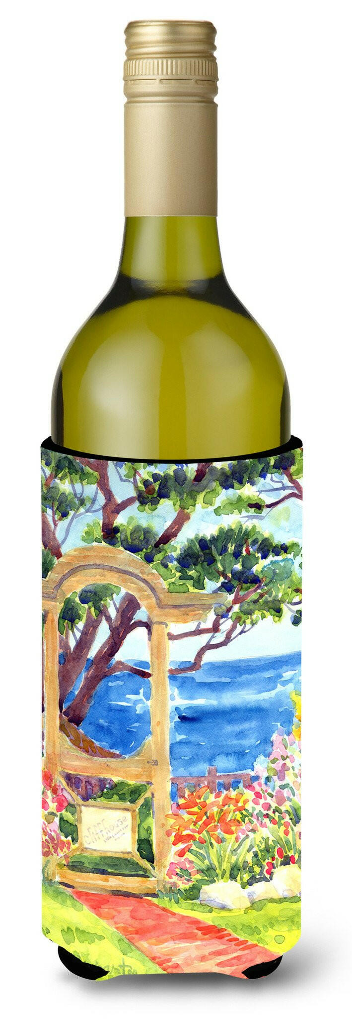 Seaside Wine Bottle Hugger Gift Sleeve for Standard 750 ml Bottles, Insulated Reusable Also Fits Mini Shot & Pint Bottles