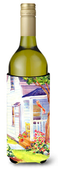 White Cottage at the beach Wine Bottle Hugger Gift Sleeve for Standard 750 ml Bottles, Insulated Reusable Also Fits Mini Shot & Pint Bottles