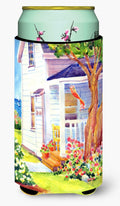 White Cottage at the beach Tall Boy Hugger Can Cooler Sleeve Machine Washable Drink Collapsible Insulator Beverage Insulated Holder