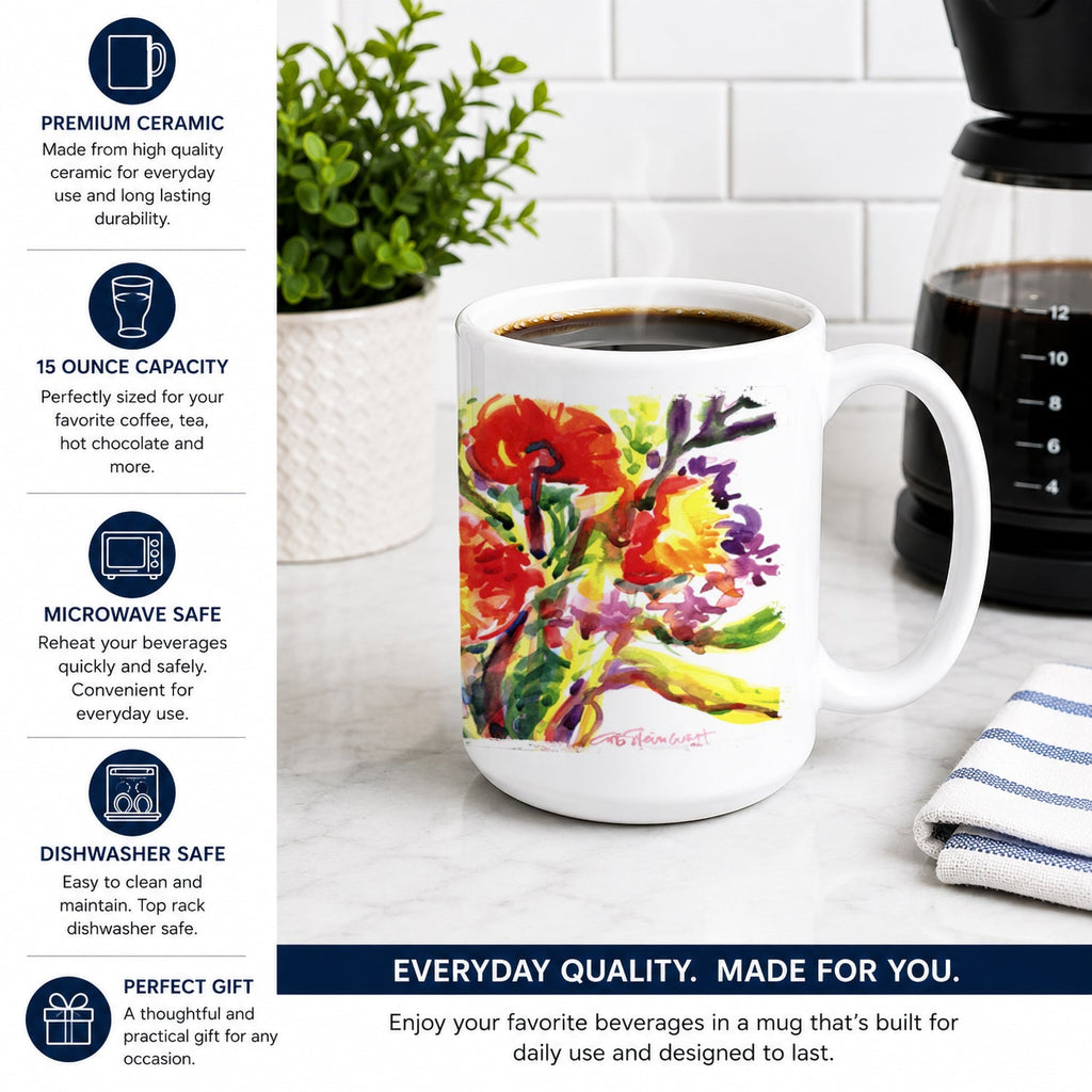 Flower Ceramic Coffee Mug 15 oz Decorative Large C Handle Mug Cup for Tea, Cocoa Hot Chocolate