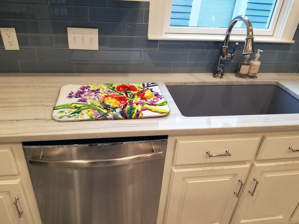 Flower Dish Drying Mat Absorbent Dish Drying Mat Pad for Kitchen Counter Dish Drainer Mat for Countertop, 14 x 21", Multicolor