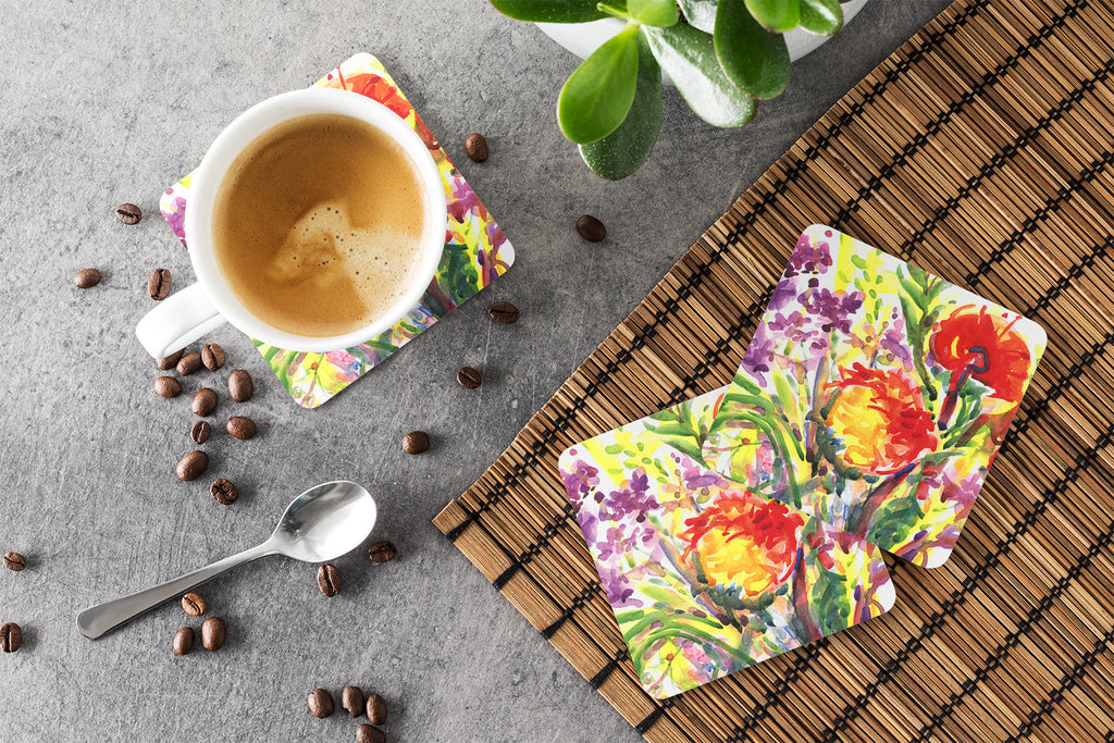 Flower Foam Coasters Set of 4 Cup Coasters for Indoor Outdoor, Tabletop Protection, Anti Slip, Mouse pad Material