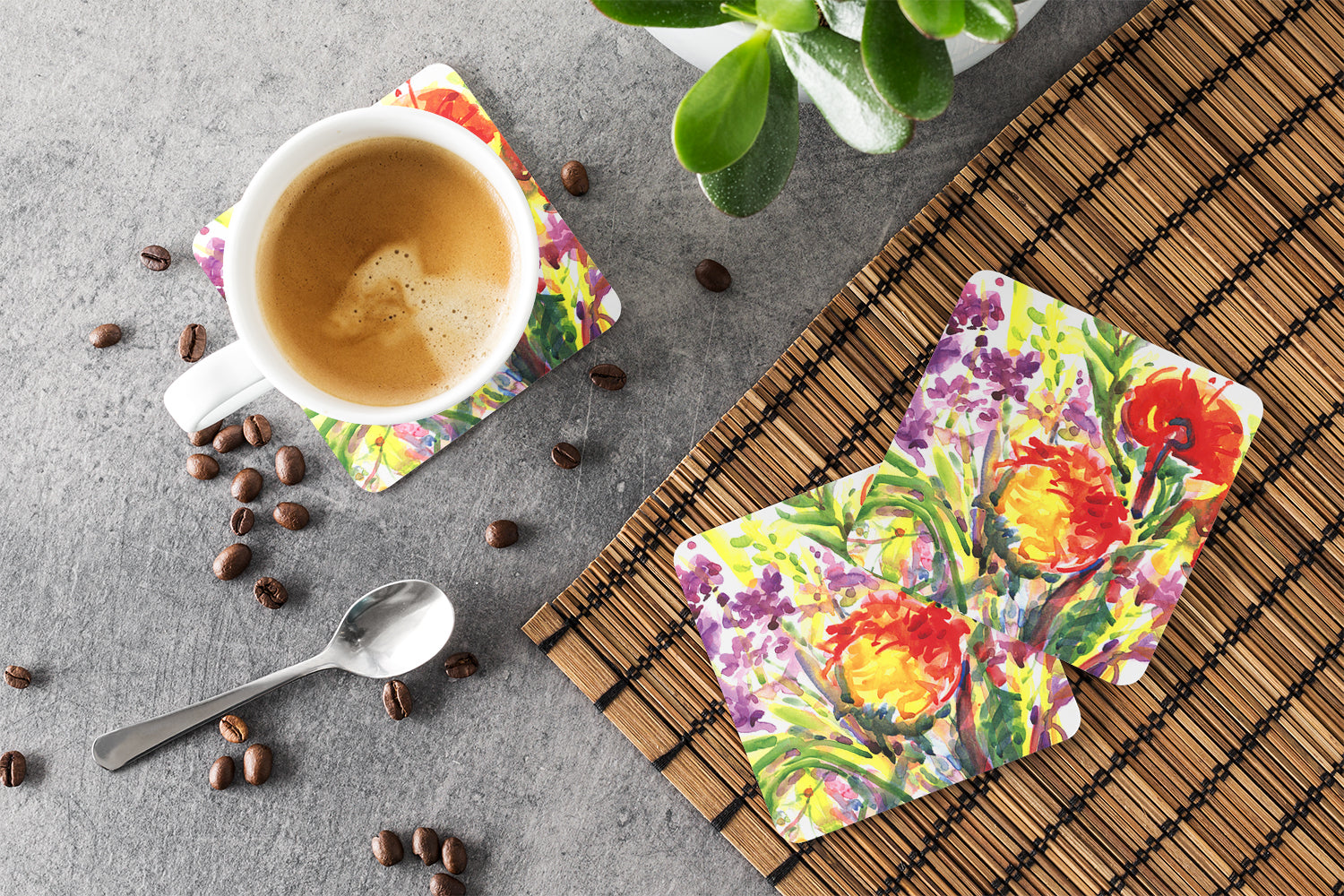 Flower Foam Coasters Set of 4 Cup Coasters for Indoor Outdoor, Tabletop Protection, Anti Slip, Mouse pad Material