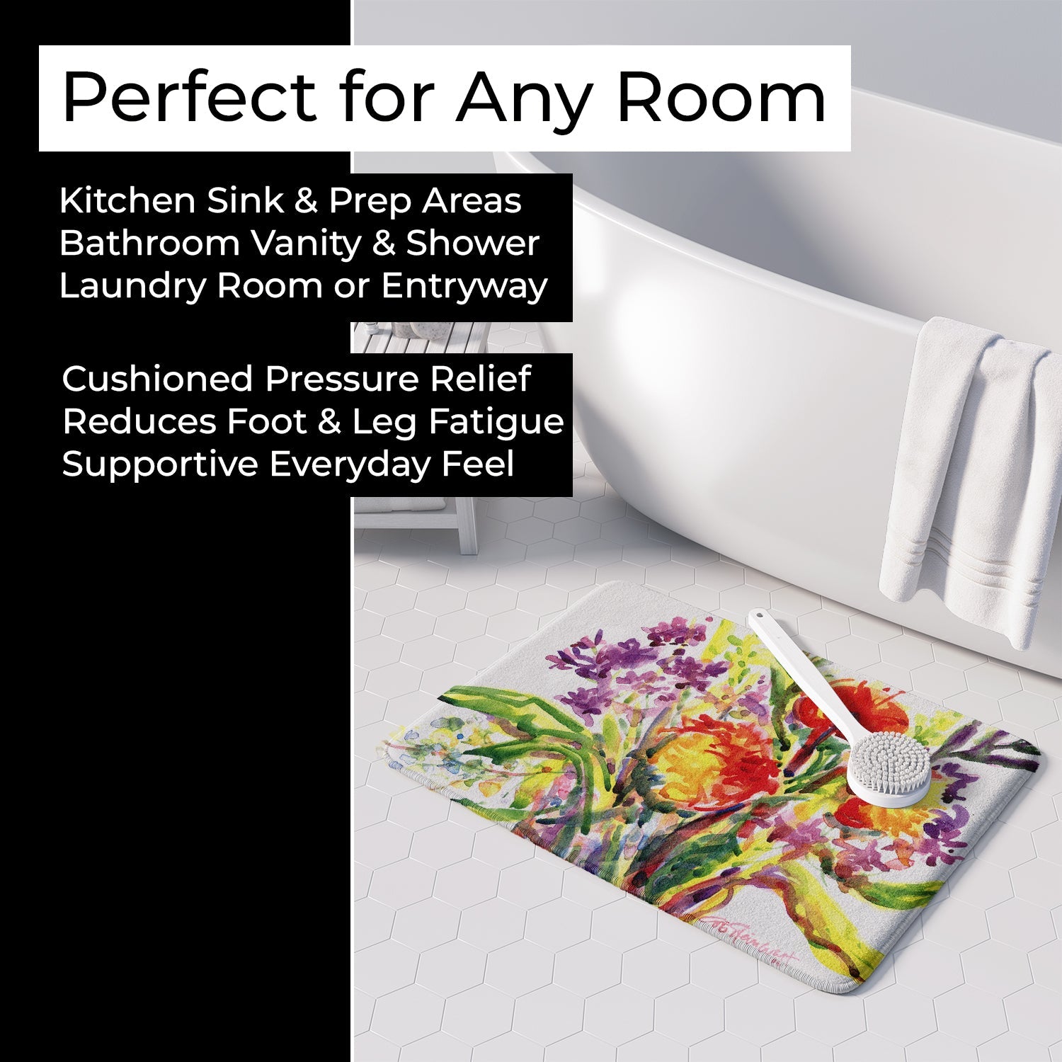 Flower Memory Foam Kitchen Mat Machine Washable Anti-Fatigue Cushion Comfort Bath or Kitchen Rug