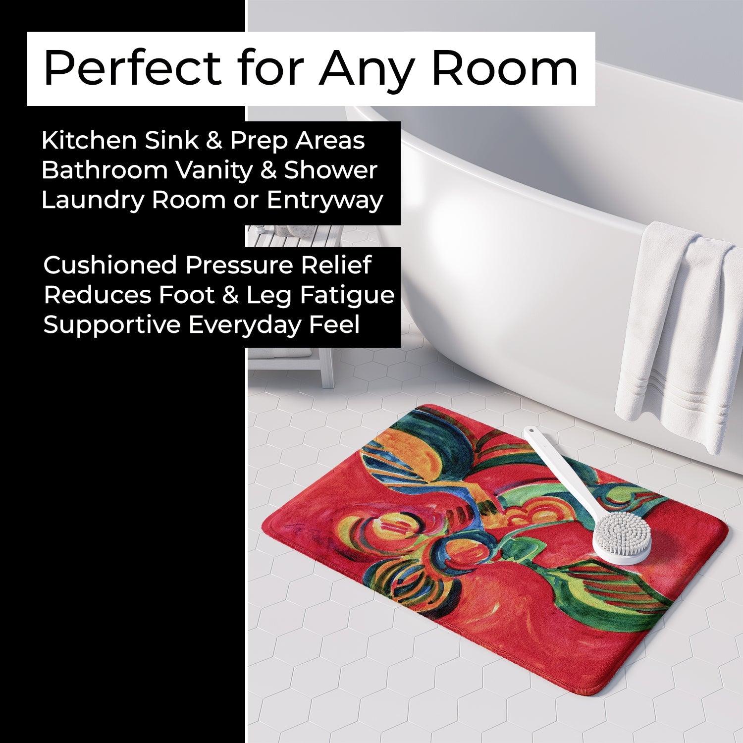 Red Flowers and berries Memory Foam Kitchen Mat Machine Washable Anti-Fatigue Cushion Comfort Bath or Kitchen Rug