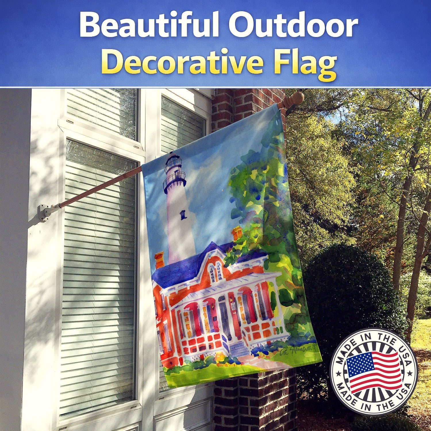 Lighthouse House Flag 28x40 Porch Sleeve Pole Decorative Outside Yard Banner Artwork Wall Hanging, Polyester