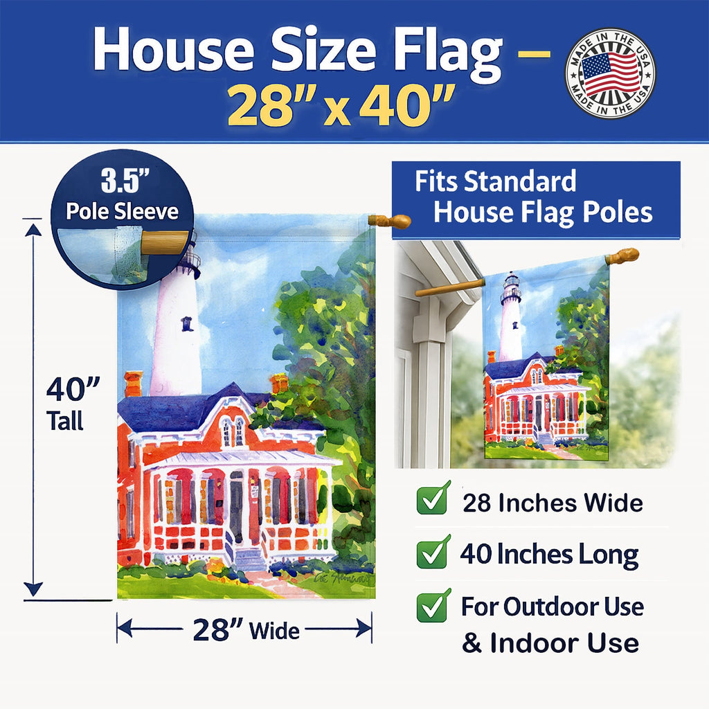 Lighthouse House Flag 28x40 Porch Sleeve Pole Decorative Outside Yard Banner Artwork Wall Hanging, Polyester