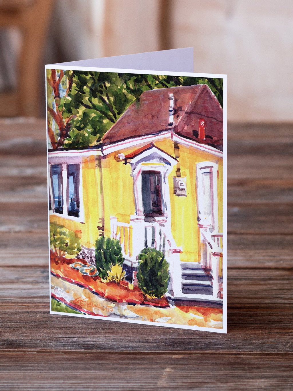 Yellow Cottage at the Beach Greeting Cards Pack of 8 Blank Cards with Envelopes Whimsical A7 Size 5x7