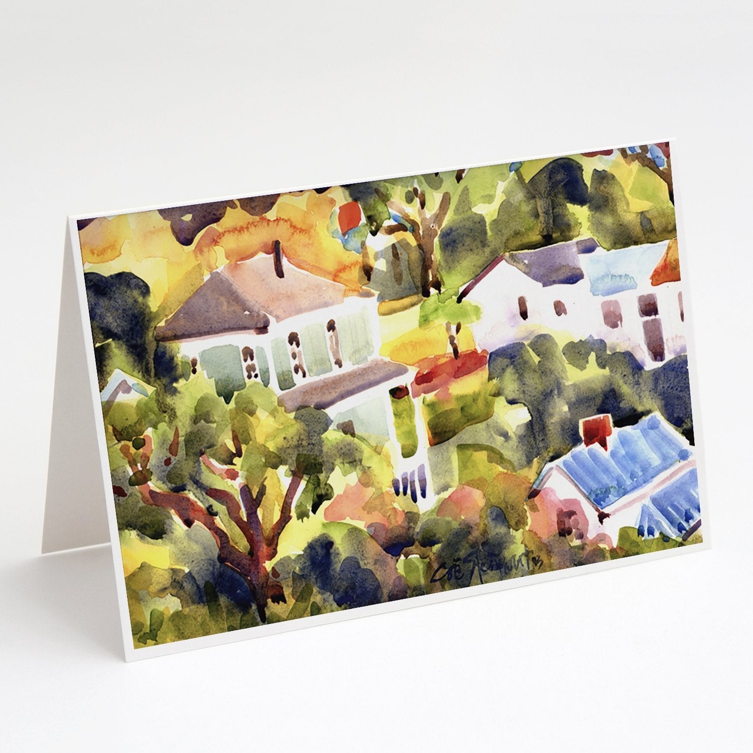 Houses Greeting Cards Pack of 8 Blank Cards with Envelopes Whimsical A7 Size 5x7