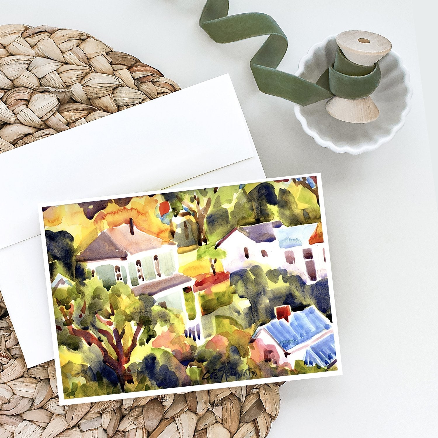 Houses Greeting Cards Pack of 8 Blank Cards with Envelopes Whimsical A7 Size 5x7