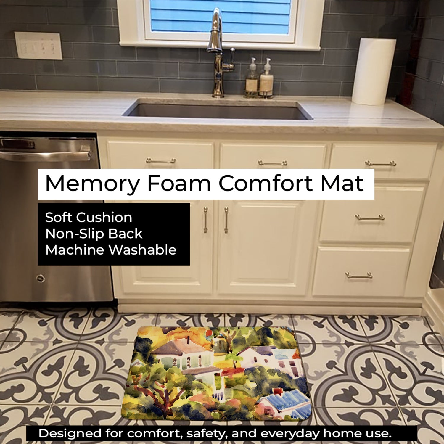 Houses Memory Foam Kitchen Mat Machine Washable Anti-Fatigue Cushion Comfort Bath or Kitchen Rug