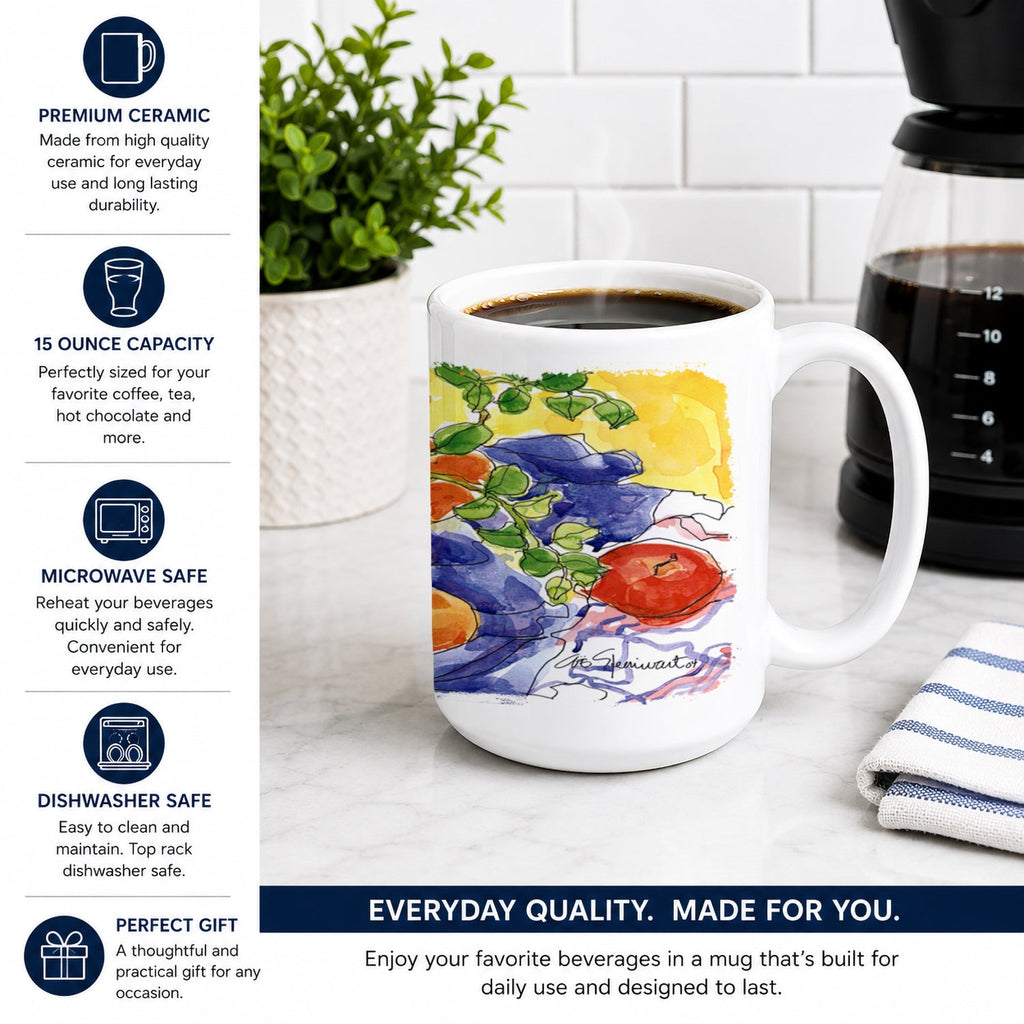 Apples Ceramic Coffee Mug 15 oz Decorative Large C Handle Mug Cup for Tea, Cocoa Hot Chocolate