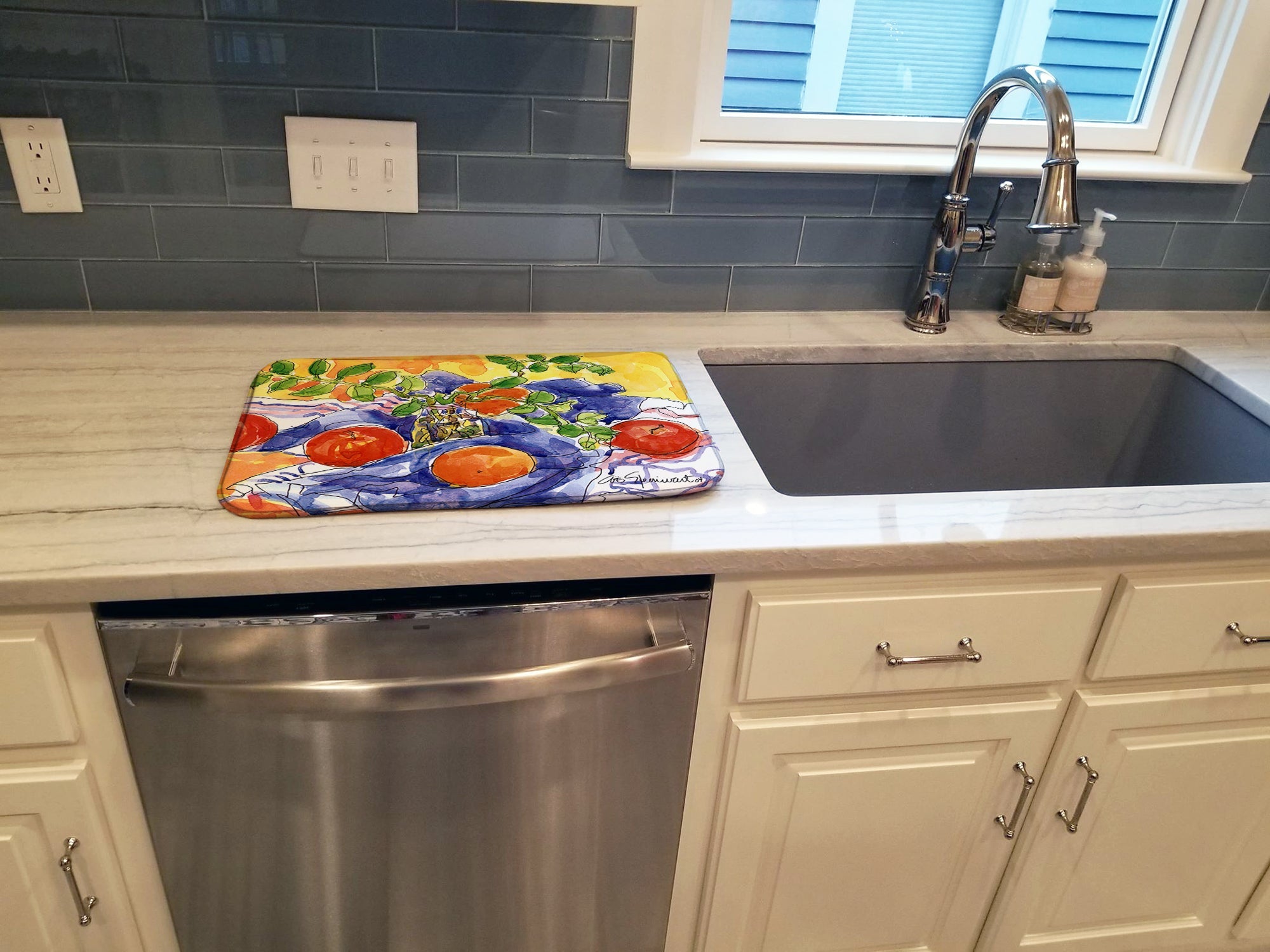 Apples Dish Drying Mat Absorbent Dish Drying Mat Pad for Kitchen Counter Dish Drainer Mat for Countertop, 14 x 21", Multicolor