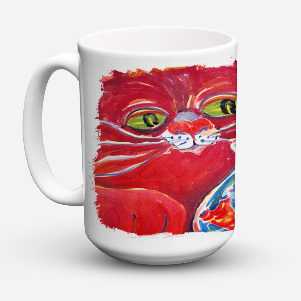 Big Red Cat at the fishbowl Ceramic Coffee Mug 15 oz Decorative Large C Handle Mug Cup for Tea, Cocoa Hot Chocolate