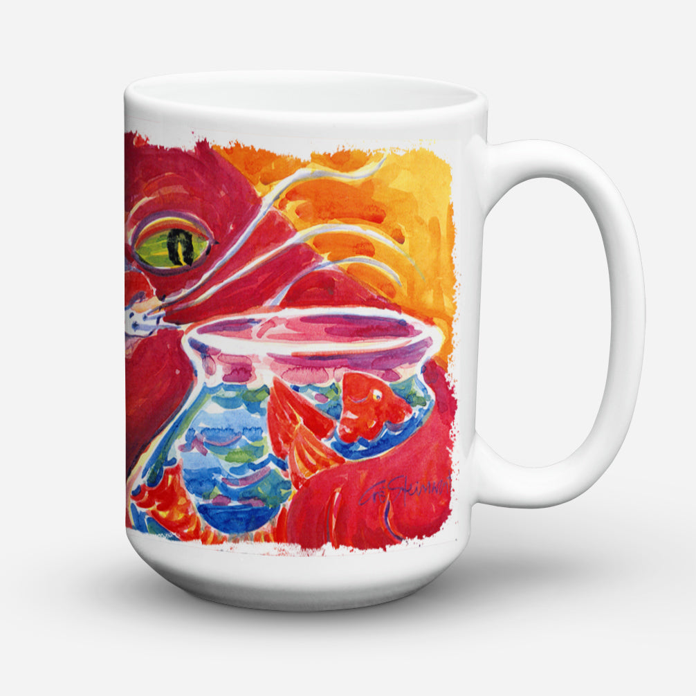 Big Red Cat at the fishbowl Ceramic Coffee Mug 15 oz Decorative Large C Handle Mug Cup for Tea, Cocoa Hot Chocolate