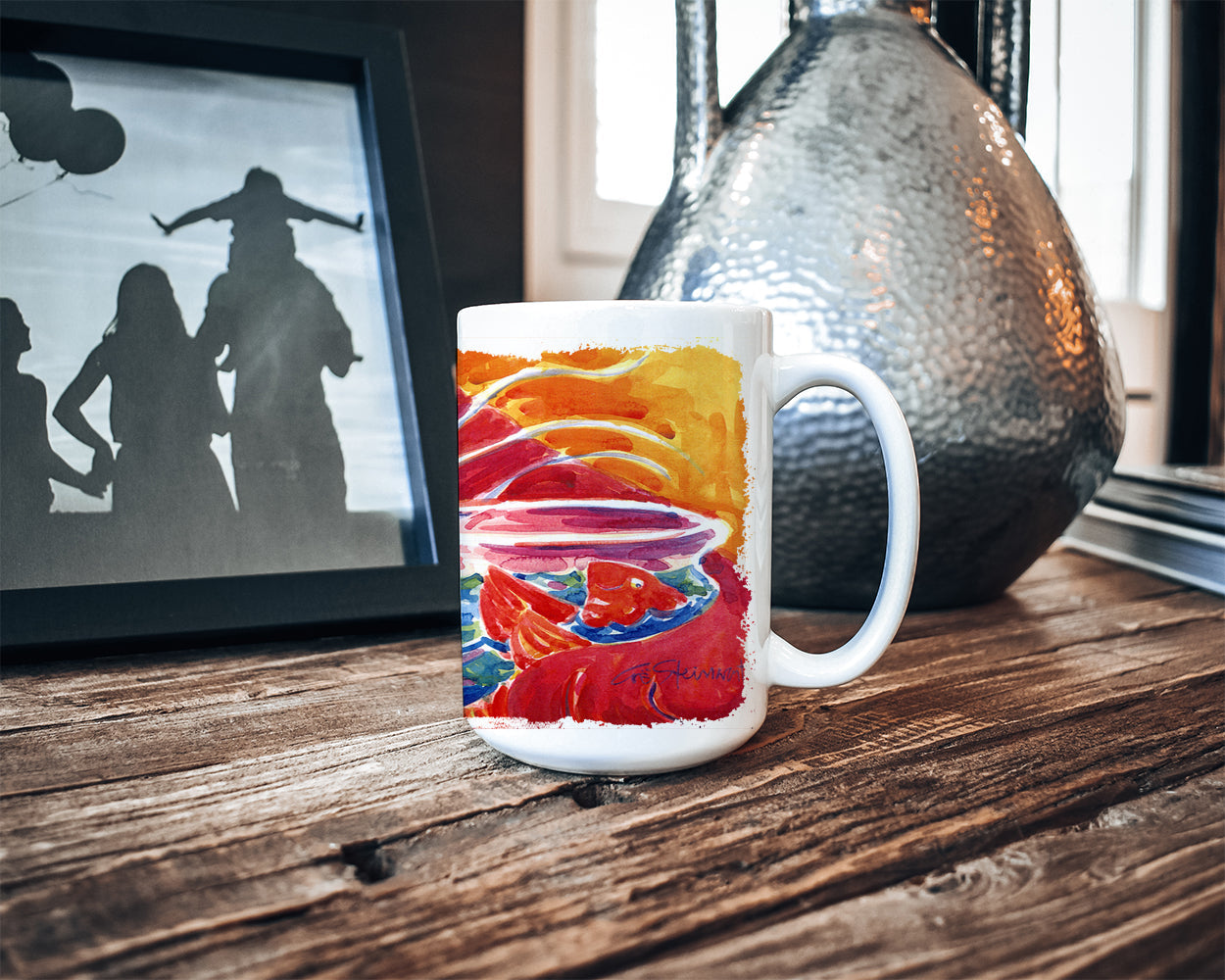 Big Red Cat at the fishbowl Ceramic Coffee Mug 15 oz Decorative Large C Handle Mug Cup for Tea, Cocoa Hot Chocolate