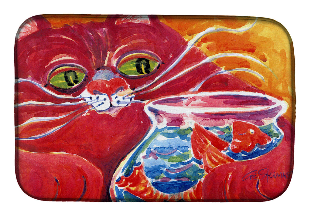 Big Red Cat at the fishbowl Dish Drying Mat Absorbent Dish Drying Mat Pad for Kitchen Counter Dish Drainer Mat for Countertop, 14 x 21", Multicolor