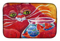 Big Red Cat at the fishbowl Dish Drying Mat Absorbent Dish Drying Mat Pad for Kitchen Counter Dish Drainer Mat for Countertop, 14 x 21", Multicolor