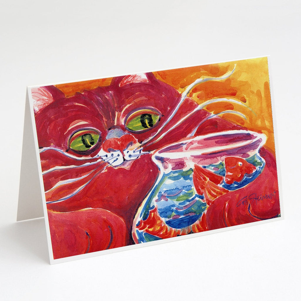Big Red Cat at the fishbowl Greeting Cards Pack of 8 Blank Cards with Envelopes Whimsical A7 Size 5x7