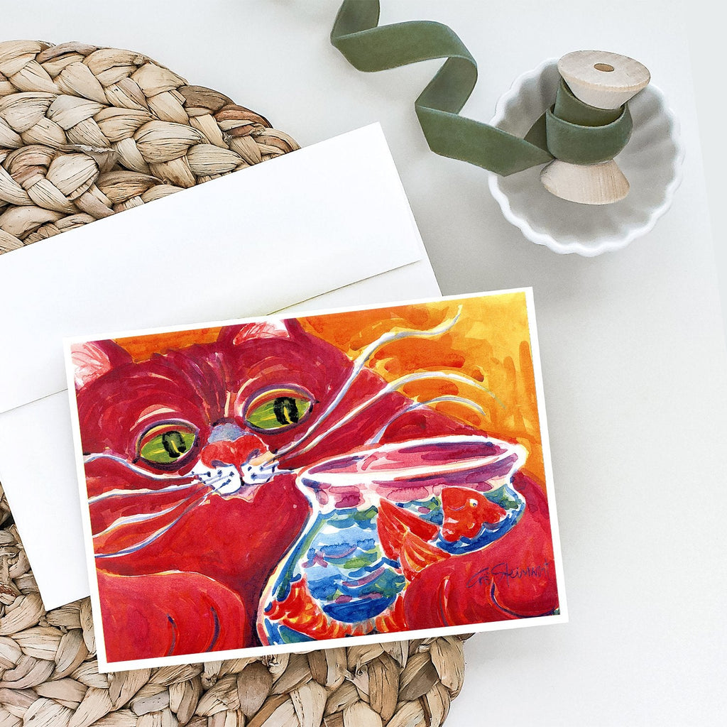 Big Red Cat at the fishbowl Greeting Cards Pack of 8 Blank Cards with Envelopes Whimsical A7 Size 5x7