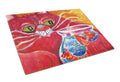 Big Red Cat at the fishbowl Cutting Board Tempered Glass Kitchen Cutting Surface, Heat Resistant Chopping, Non-Slip Feet, Food Prep & Serving