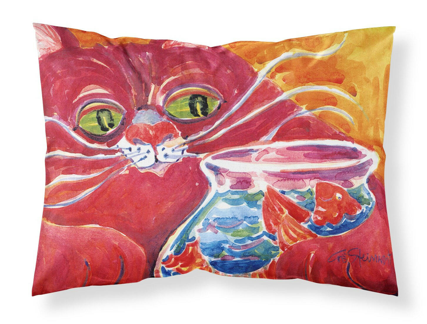 Big Red Cat at the fishbowl Standard Pillowcase Lightweight Super Soft Easy Care Decorative Artwork Pillowcase, Standard