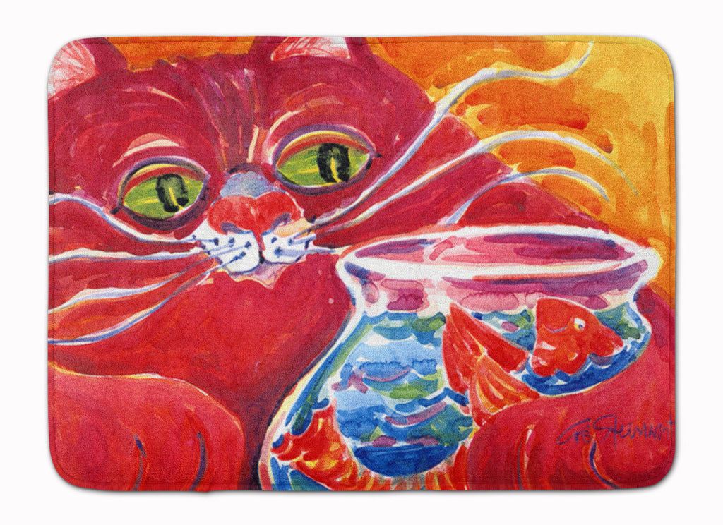 Big Red Cat at the fishbowl Memory Foam Kitchen Mat Machine Washable Anti-Fatigue Cushion Comfort Bath or Kitchen Rug