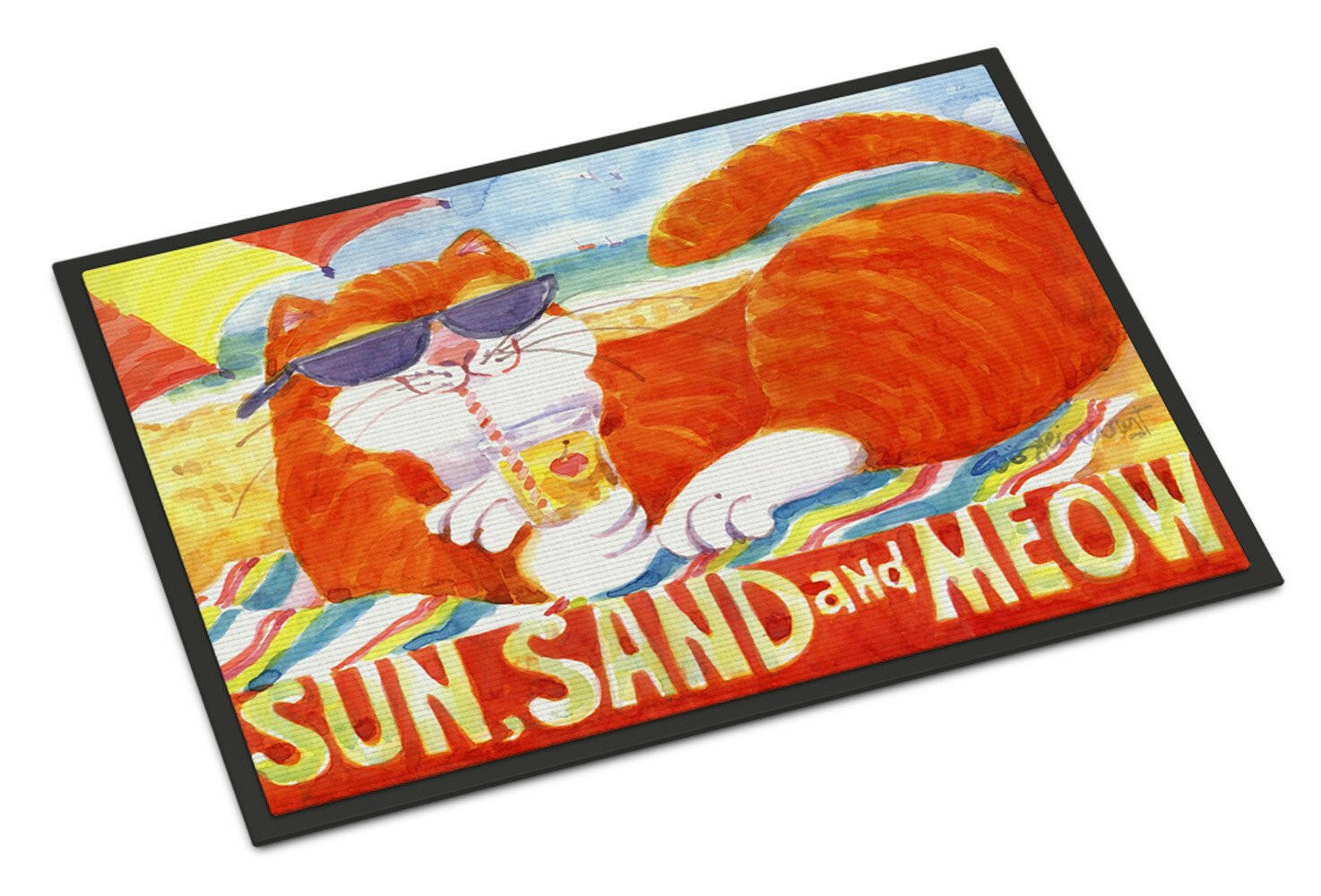 Orange Tabby at the beach Doormat Indoor Outdoor 24H X 36W Front Door Mat Rugs for Entryway, Non Slip Washable Low Pile,