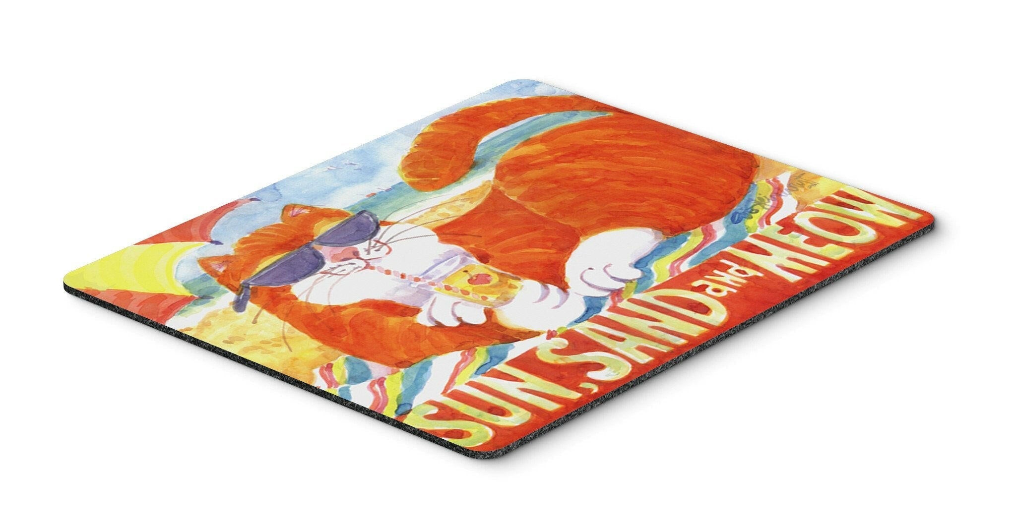 Orange Tabby at the beach Mouse Pad, Heat Resistant Trivet Hot Pad , Non Slip Rubber Desk Mat, Kitchen Counter Protector, Home Office Decor Gift