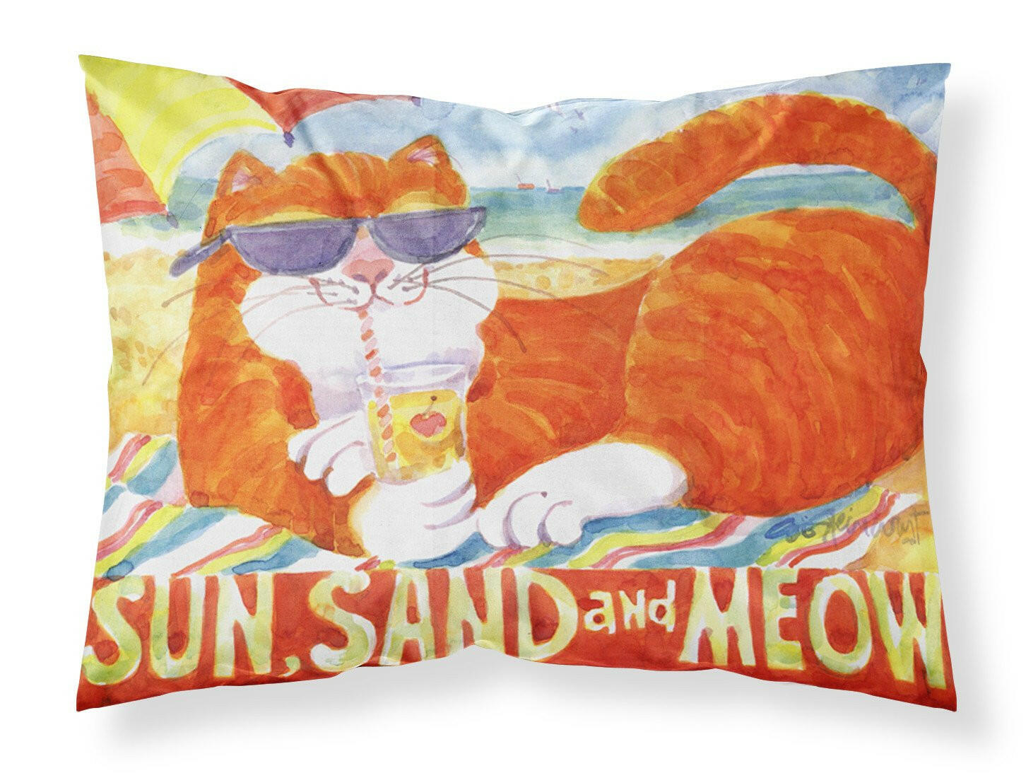 Orange Tabby at the beach Standard Pillowcase Lightweight Super Soft Easy Care Decorative Artwork Pillowcase, Standard