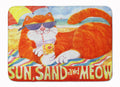 Orange Tabby at the beach Memory Foam Kitchen Mat Machine Washable Anti-Fatigue Cushion Comfort Bath or Kitchen Rug