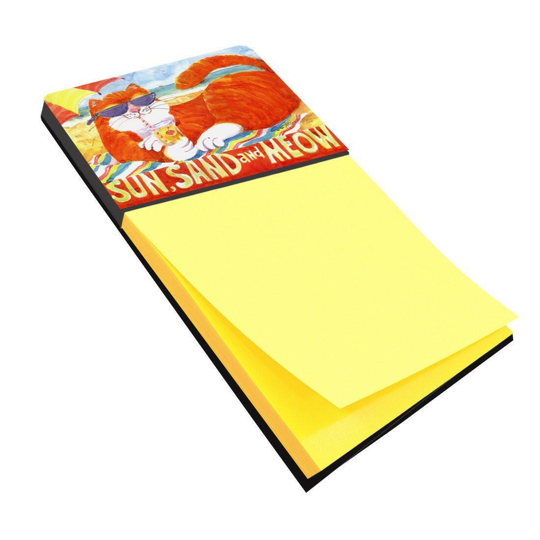 Orange Tabby at the beach Watercolor Sticky Note Holder Refillable Dispenser Desk Accessory 3x3 Pad Gift