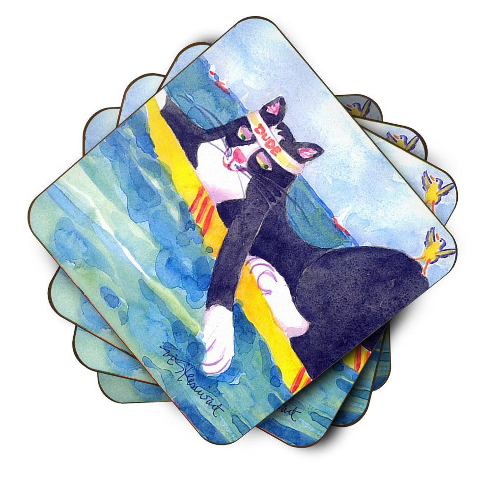 Black and white Cat Surfin Bird Foam Coasters Set of 4 Cup Coasters for Indoor Outdoor, Tabletop Protection, Anti Slip, Mouse pad Material