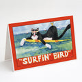 Black and white Cat Surfin Bird Greeting Cards Pack of 8 Blank Cards with Envelopes Whimsical A7 Size 5x7