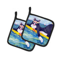 Black and white Cat Surfin Bird Pot Holder Set of 2 Heat Resistant Quilted Hot Pads 7.5 x 7.5 Inch, Insulated Kitchen Trivets for Cooking & Baking