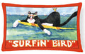 Black and white Cat Surfin Bird Decorative Throw Pillow 12x16 Indoor Outdoor Accent Cushion, Fabric Cover with Insert for Sofa, Bed, Porch & Living Room
