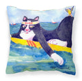 Black and white Cat Surfin Bird Decorative Throw Pillow 14x14 Indoor Outdoor Accent Cushion, Fabric Cover with Insert for Sofa, Bed, Porch & Living Room