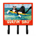 Black and white Cat Surfin Bird Leash or Key Holder Wall Hooks, Coat Rack Wall Mount, for Hanging Keys, Towels, Aprons, Leashes