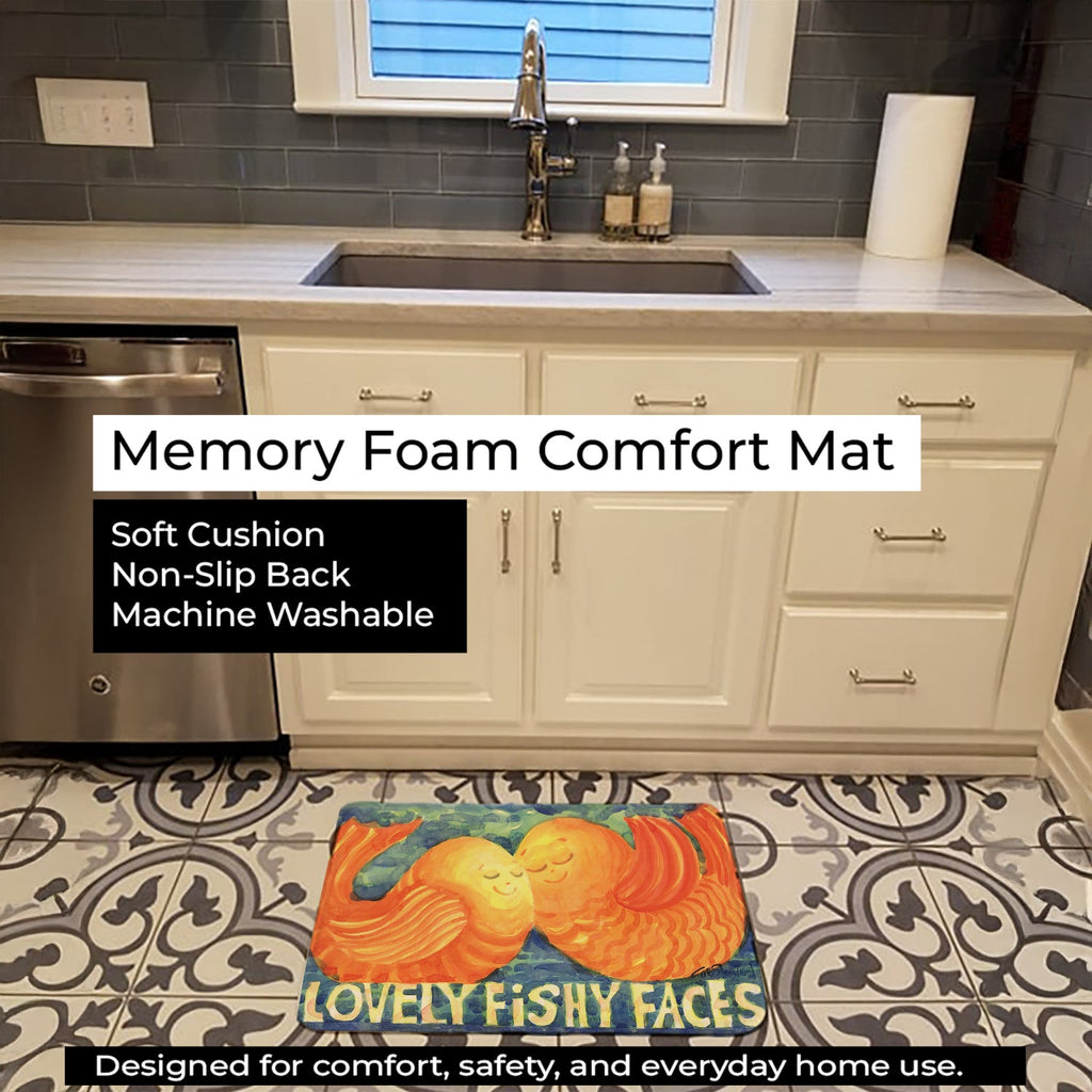 Fish - Kissing Fish Memory Foam Kitchen Mat Machine Washable Anti-Fatigue Cushion Comfort Bath or Kitchen Rug