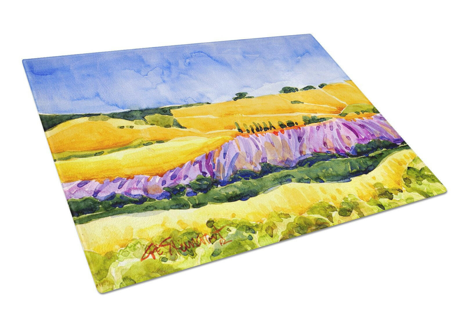 Landscape Cutting Board Tempered Glass Kitchen Cutting Surface, Heat Resistant Chopping, Non-Slip Feet, Food Prep & Serving