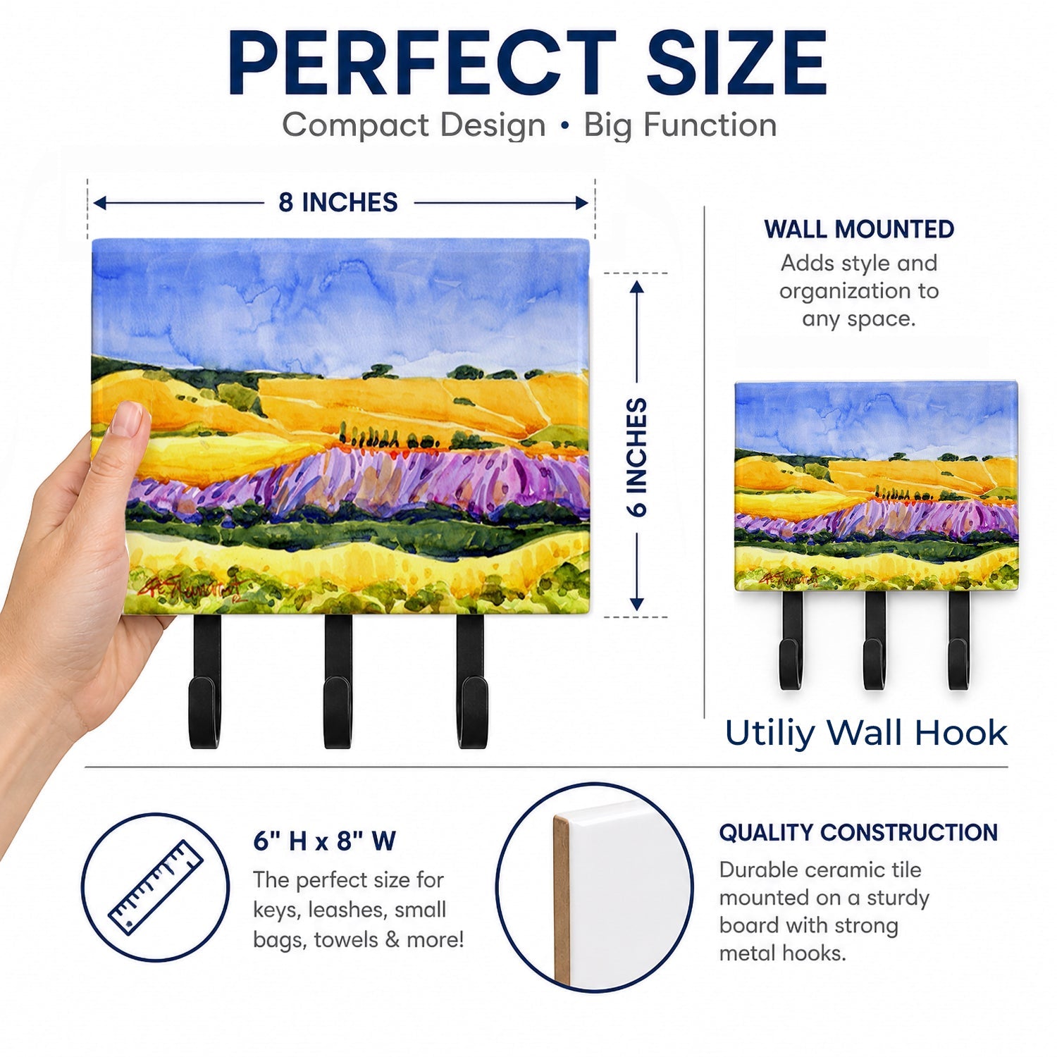 Landscape Leash or Key Holder Wall Hooks, Coat Rack Wall Mount, for Hanging Keys, Towels, Aprons, Leashes
